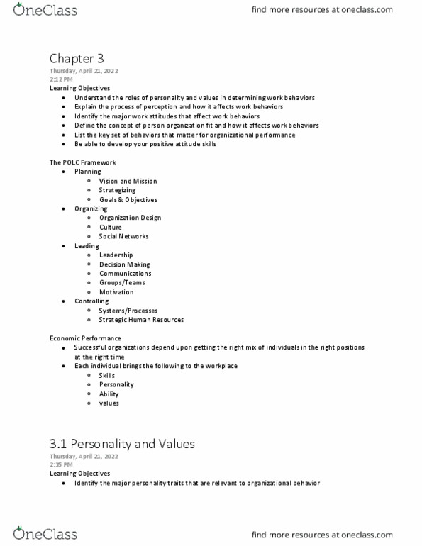 BUAD 200 Lecture Notes - Job Satisfaction, Neuroticism, Psychological Contract thumbnail