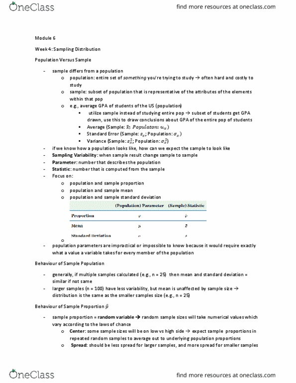 PSYCH292 Lecture Notes - Sampling Distribution, Random Variable thumbnail