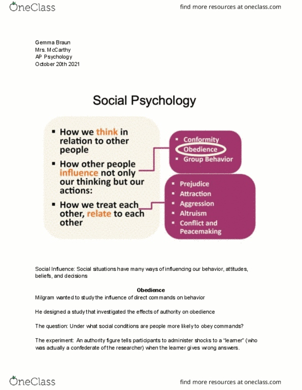 PSYC 121 Lecture Notes - Lecture 1: Social Influence thumbnail