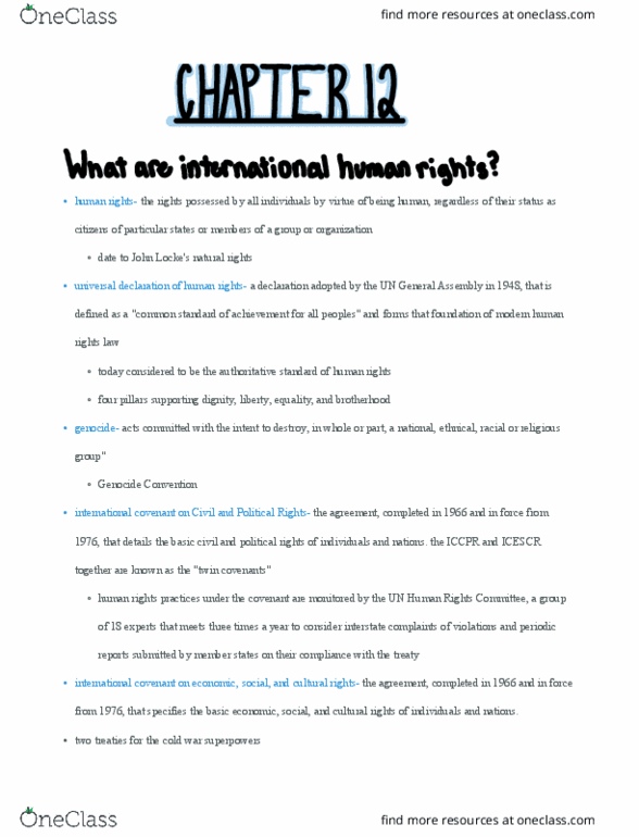 POL SCI 20 Chapter Notes - Chapter human rights: United Nations Human Rights Committee, United Nations General Assembly, Genocide Convention thumbnail