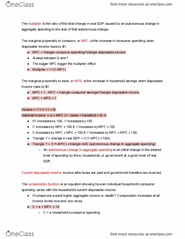 ECON-002 Lecture Notes - Fiscal Multiplier, Consumption Function, Keynesian Cross thumbnail