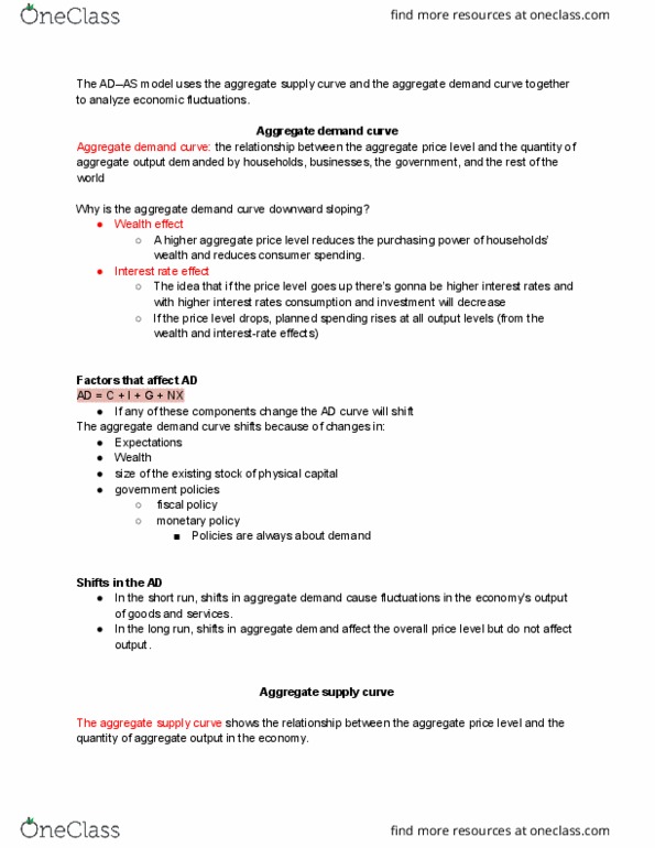 ECON-002 Lecture Notes - Lecture 7: Aggregate Demand, Aggregate Supply, Price Level thumbnail