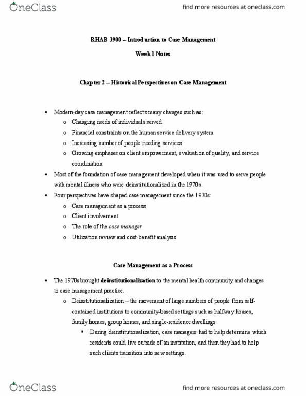 RHAB 3900 Lecture Notes - Utilization Management, Deinstitutionalisation, Human Services thumbnail