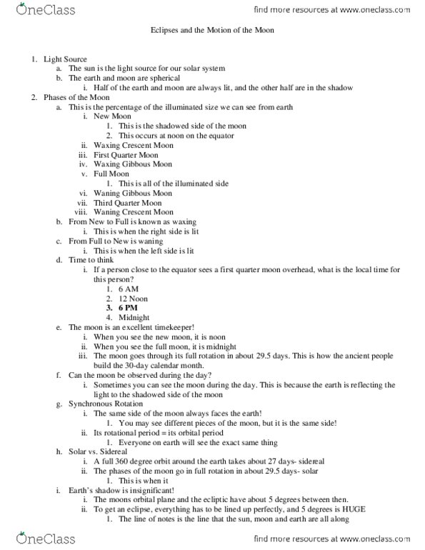 ASTR 1101 Lecture Notes - Orbital Period, Lunar Eclipse thumbnail