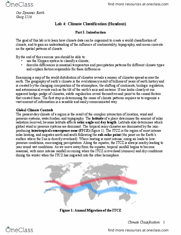 GEOG 1216 Chapter Notes -Intertropical Convergence Zone, Climate Classification, Subsolar Point thumbnail