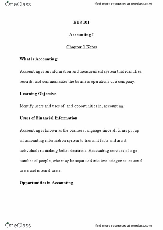BUS 101 Lecture Notes - Lecture 1: Public Company, International Financial Reporting Standards, International Accounting Standards Board thumbnail