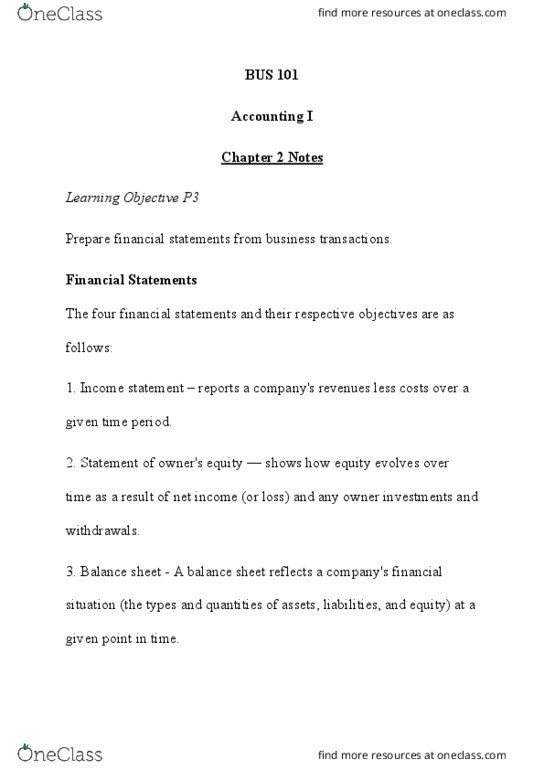 BUS 101 Lecture Notes - Financial Statement, Balance Sheet, Income Statement thumbnail