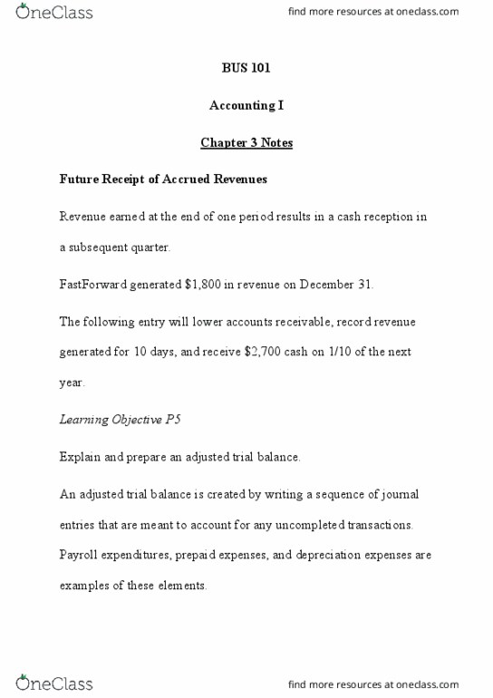 BUS 101 Lecture Notes - Lecture 3: Deferral, Trial Balance, Accounts Receivable thumbnail