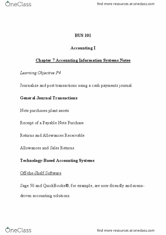 BUS 101 Lecture Notes - Quickbooks, User Friendly, Batch Processing thumbnail