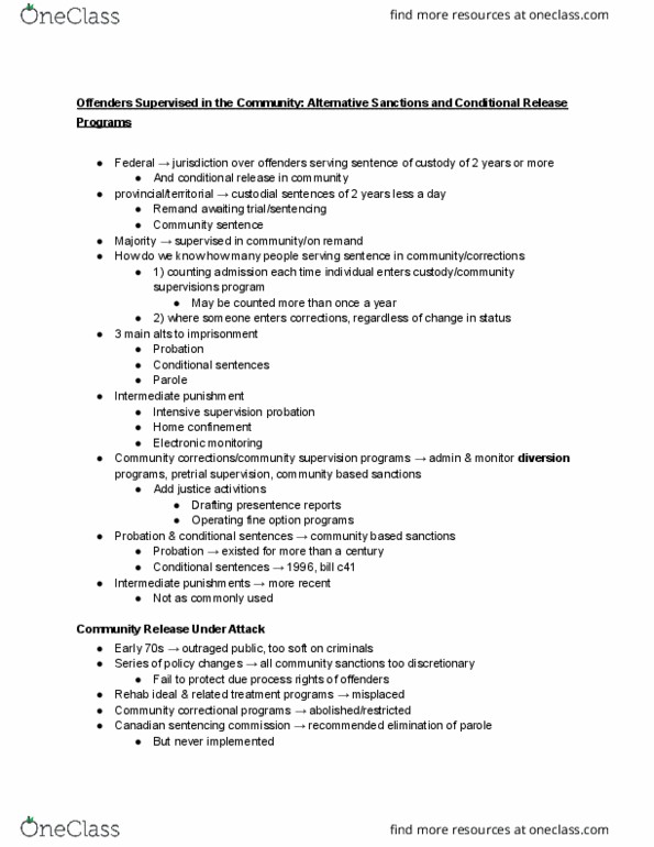 CRI210H1 Chapter Notes - Chapter 11: Community Sentence, Day Parole, Sexual Assault thumbnail