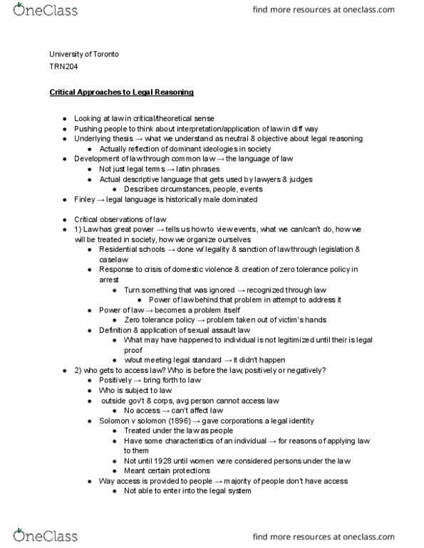 TRN204H1 Lecture Notes - Lecture 8: Sexual Assault, Reasonable Person, Medical Malpractice thumbnail