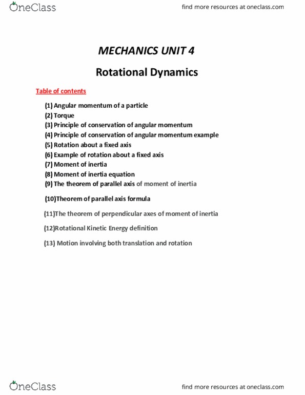 BACHELOR OF SCIENCE Chapter Notes -Rotational Energy, Moment Of Inertia, Unit thumbnail