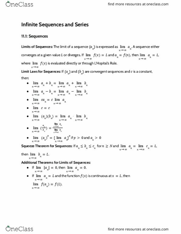 M 408D Chapter Notes - Chapter 11: Convergent Series, Alternating Series Test, Binomial Series thumbnail