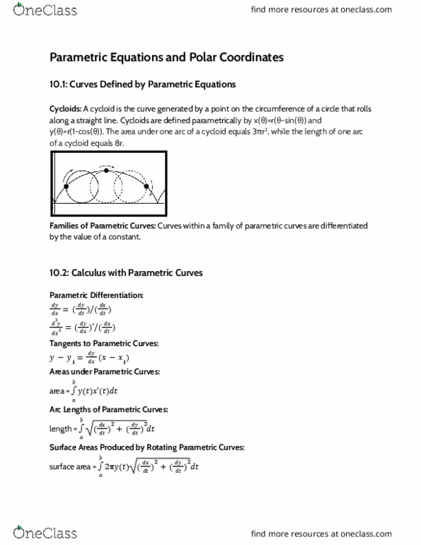 M 408D Chapter Notes - Chapter 10: Polar Coordinate System, Cartesian Coordinate System thumbnail