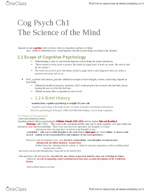 PSYC 2650 Chapter Notes - Chapter 1-4: Cognitive Revolution, Fusiform Face Area, Positron thumbnail
