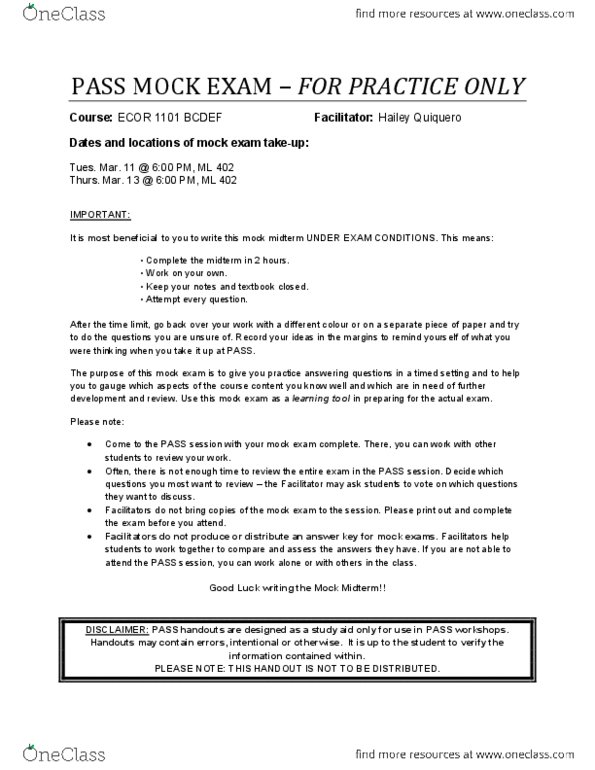 ECOR 1101 Study Guide Winter 2014, Midterm Pearson Education