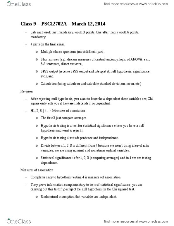 PSCI 2702 Lecture Notes - Railways Act 1921, Contingency Table, Multiple Choice thumbnail