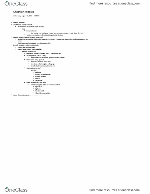 HIST 1010 Lecture Notes - Denisovan, Hominidae, Bipedalism thumbnail