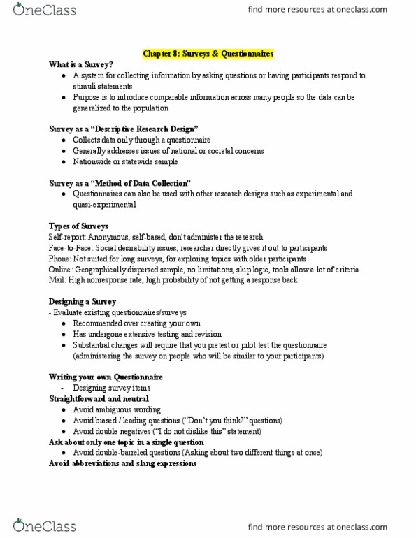 COMM 351 Lecture Notes - Sample Size Determination, Level Of Measurement, Job Satisfaction thumbnail