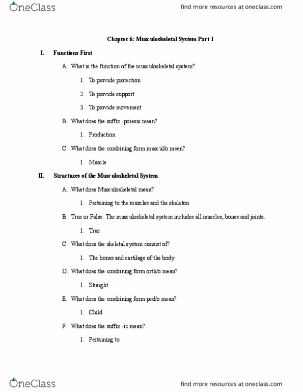 BIO 1100 Chapter Notes -Human Musculoskeletal System, Skeleton, Calcification thumbnail