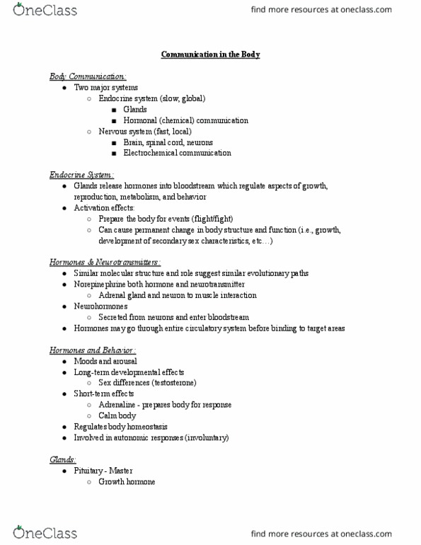 SOCI 1001 Lecture Notes - Adrenal Gland, Autonomic Nervous System, Endocrine System thumbnail