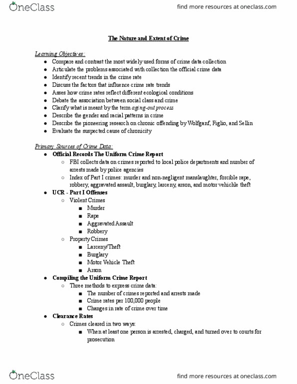 SOCI 2301 Lecture Notes - Voluntary Manslaughter, Official Records Of The American Civil War, Arson thumbnail