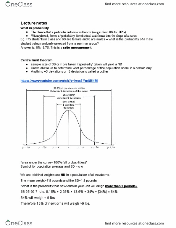 NURS 211 Lecture Notes - Central Limit Theorem, Standard Score, Null Hypothesis thumbnail