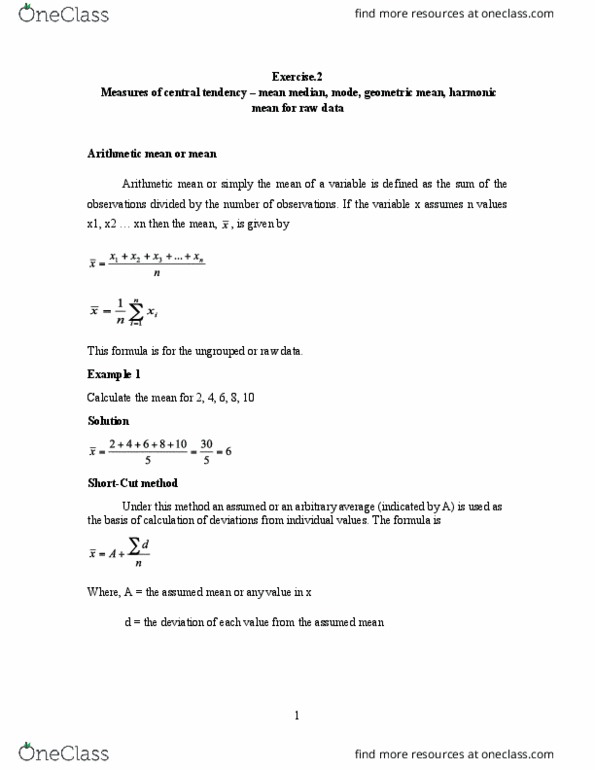 STATISTICS Lecture Notes - Central Tendency, Nth Root, Nostril thumbnail