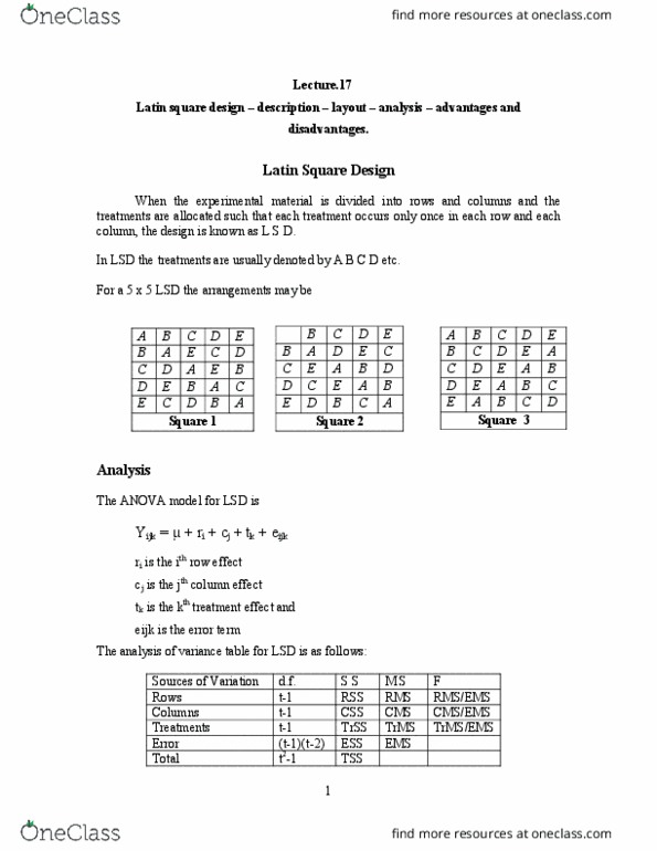 STATISTICS Lecture Notes - Latin Square, Analysis Of Variance, Bar Chart thumbnail