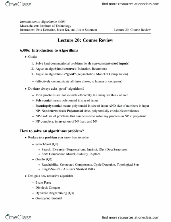 ALGORITHMS Lecture Notes - Erik Demaine, Topological Sorting, Dynamic Programming thumbnail