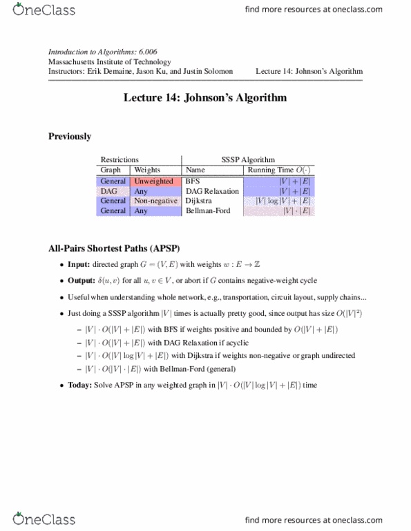 ALGORITHMS Lecture : Johnson’s Algorithm1 thumbnail