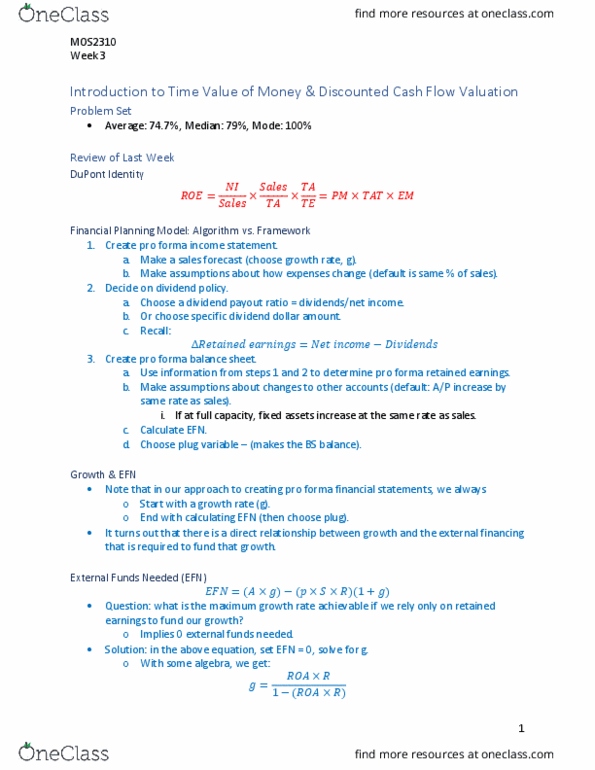 Management and Organizational Studies 2310A/B Lecture Notes - Lecture 3: Dividend Payout Ratio, Pro Forma, Cash Flow thumbnail