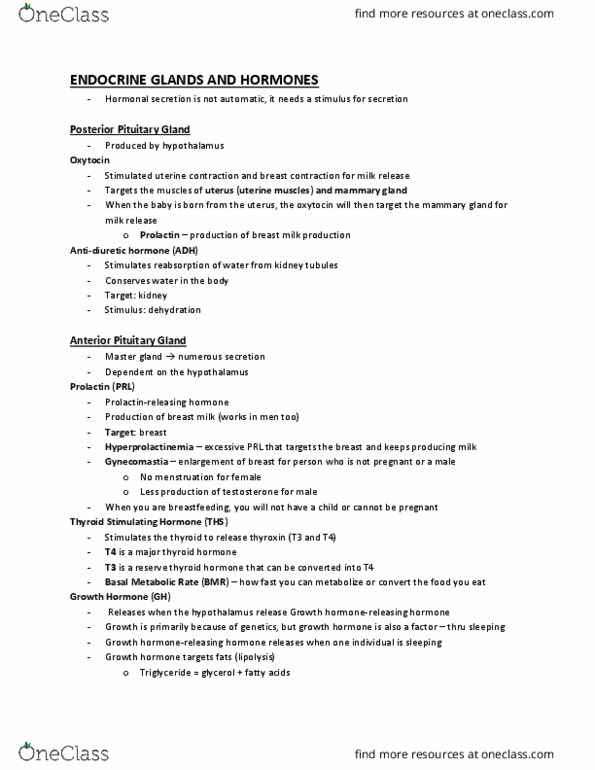 MEDICAL TECHNOLOGY Lecture Notes - Basal Metabolic Rate, Vasopressin, Pituitary Gland thumbnail