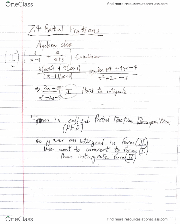MTH 2001 Lecture : Calculus 2 Partial Fractions Notes thumbnail