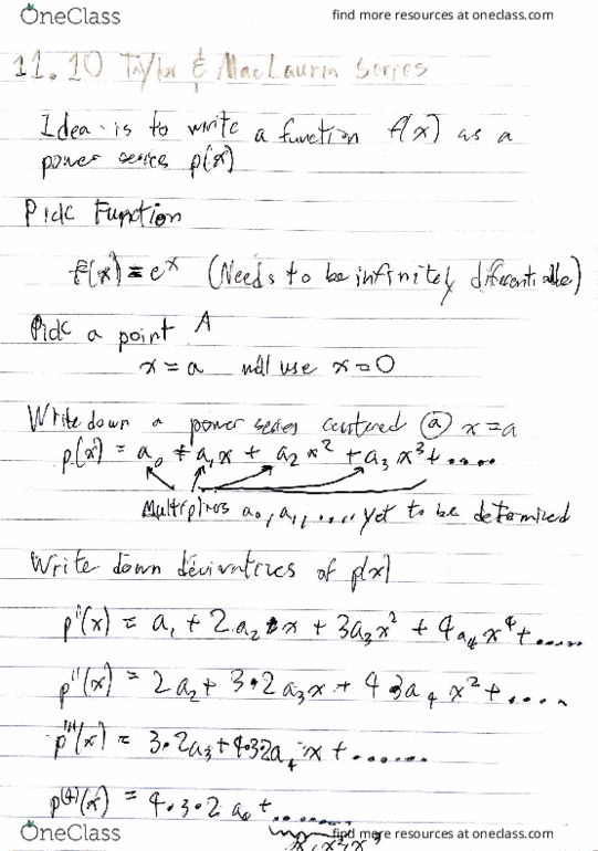 MTH 1002 Lecture : Calculus 2 Taylor And McLaurin Series Notes thumbnail