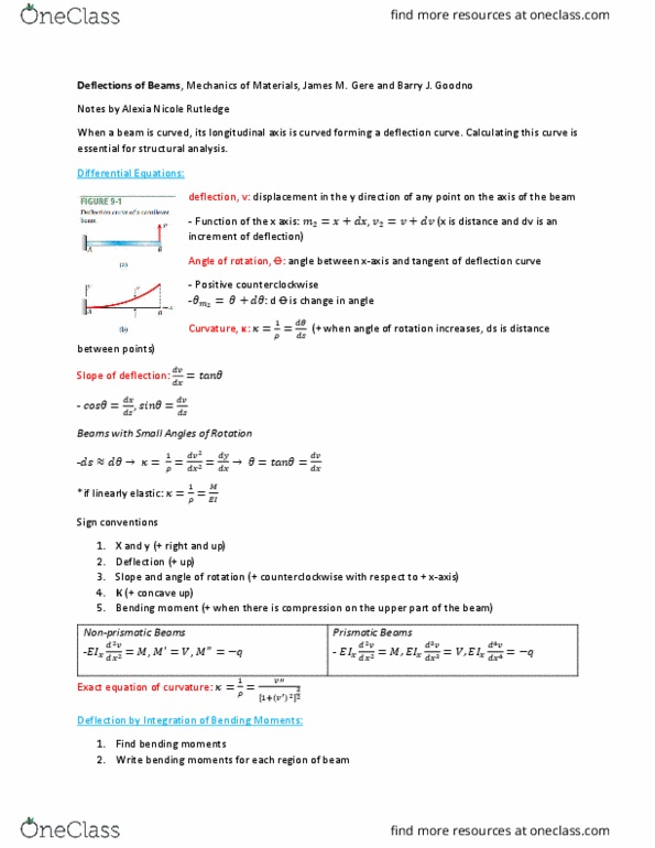 E M 319 Chapter Notes -Bending Moment, Differential Equation, Flexural Rigidity thumbnail