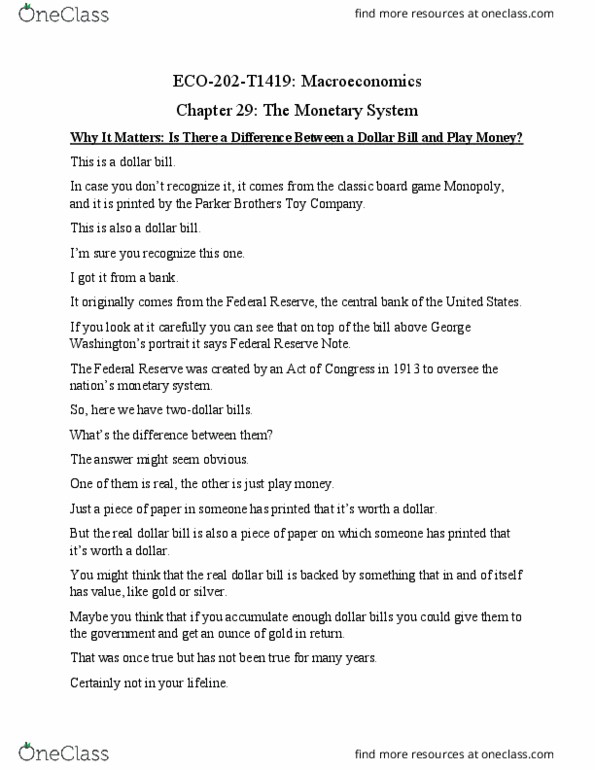 ECO202 Lecture Notes - Lecture 5: Federal Reserve Note, Parker Brothers, Bank Reserves thumbnail