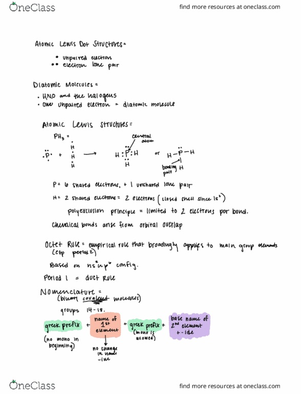 CHEM 101 Lecture Notes - Unpaired Electron, Octet Rule, Main-Group Element thumbnail
