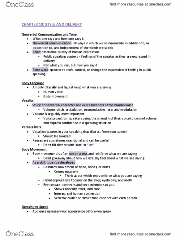 CMST 2060 Lecture Notes - Lecture 10: Nonverbal Communication, Human Voice, Control Volume thumbnail