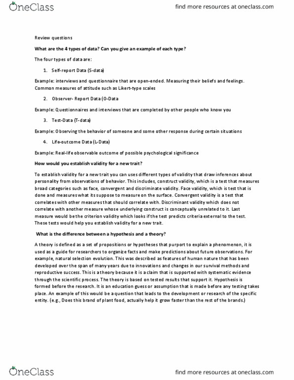 PSYC3600 Lecture Notes - Shock Site, Convergent Validity, Criterion Validity thumbnail