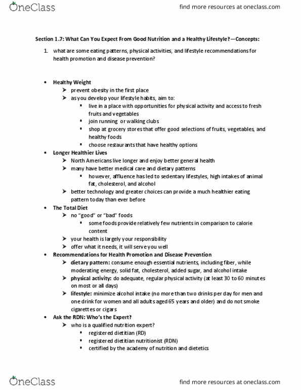 NTS 135 Lecture Notes - Lecture 7: Dietitian, Health Promotion thumbnail