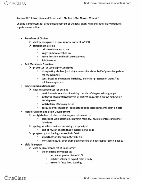 NTS 135 Lecture Notes - Myelin, Choline, Sphingomyelin thumbnail