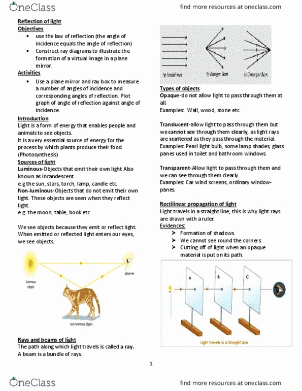 PHYS 1P22 Lecture Notes - Lecture 5: Rectilinear Propagation, Plane Mirror, Virtual Image thumbnail