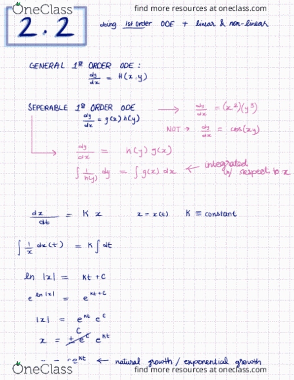 Applied Mathematics 2270A/B Chapter Notes - Chapter 2.2: Exponential Growth, Seny, Delaware Route 1 thumbnail