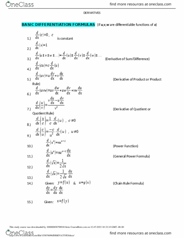 BSCE11 Lecture Notes - Alexia Digital Singles, Product Rule, Hyperbolic Function thumbnail