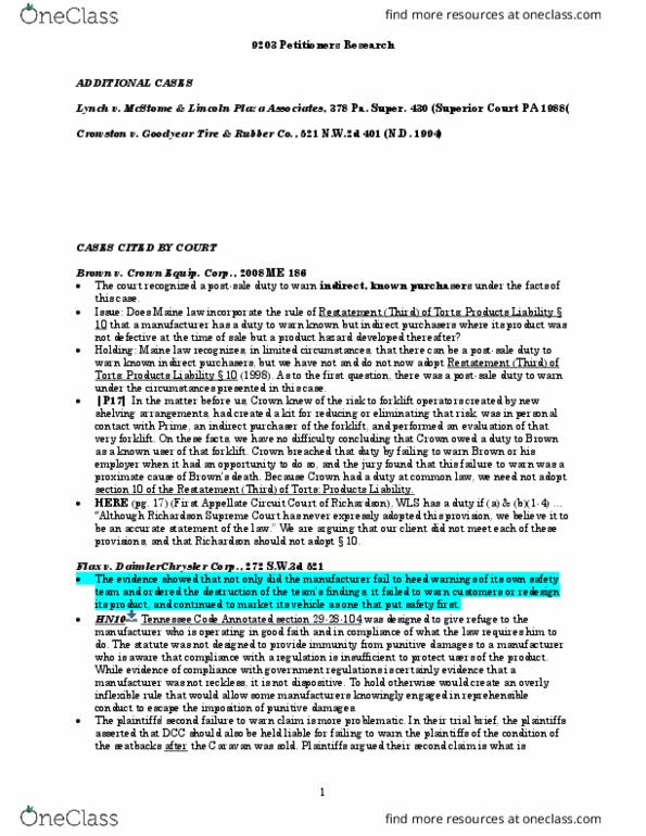 9140 Lecture Notes - Maine Law, Product Liability, Forklift thumbnail