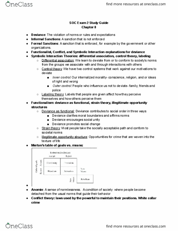 SOC 1010 Study Guide - Fall 2020, Midterm - White-Collar Crime ...