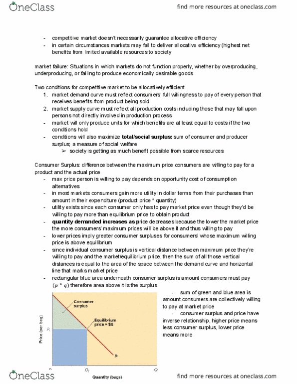 ECN 101 Chapter Notes -Economic Surplus, Allocative Efficiency, Economic Equilibrium thumbnail