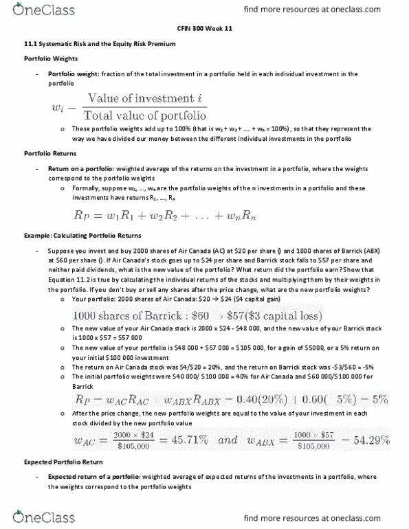 FIN 300 Chapter Notes -Equity Premium Puzzle, Air Canada, Weighted Arithmetic Mean thumbnail