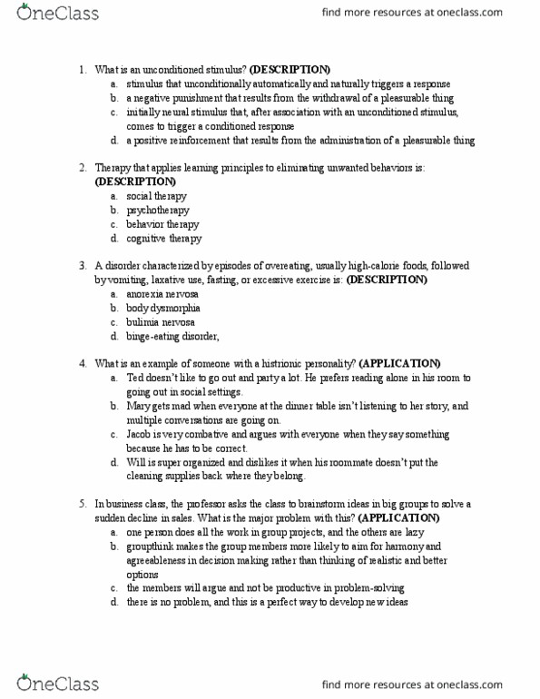 PSYC 101 Study Guide - Fall 2022, final - Anorexia Nervosa, Classical ...